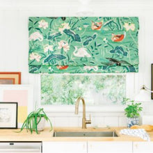 Custom-made drapery in high-end, Schumacher Lotus Garden linen fabric by one of our professional craftsmen. An enchanting pattern recreated from a 1920s document in our archives. The masterful design is an ode to Japanese natural motifs. Also available as a wallcovering and indoor/outdoor fabric.