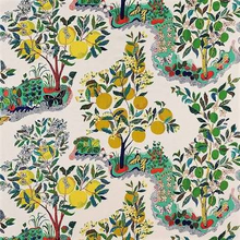 Custom-made by katemarcellahome roman shade in high-end, Schumacher Citrus Garden linen fabric by one of our professional craftsmen. This archival Josef Frank print, created in 1947, bears the signature whimsy, color and personality for which the designer is known.