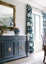 Schumacher Linen Curtains Garden of Persia Design Navy & White Drapes Custom-made drapery in high-end, Schumacher Garden of Persia linen fabric by one of our professional craftsmen. Inspired by an antique Persian carpet, this dramatically scaled, graphic print features silhouettes of flowers and leaves.