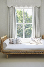 Custom-made drapery in high-end, Schumacher Bloomwind Performance linen fabric by one of our professional craftsmen in our workroom katemarcellahome. Marie-Chantal’s Bloomwind Performance Linen in pink or blue is the quintessential small-scale ditzy floral. Its loose and lovely watercolor aesthetic