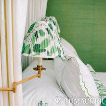Custom-made drapery in high-end, Schumacher Dogwood Leaf linen fabric in our custom workroom katemarcellahome by one of our professional craftsmen. Hand painted in Shcumacher's studio under the direction of Miles Redd, this lovely swirling botanical has an artful charm that is undeniably appealing. credited Miles Redd is credited with creating the English country look.