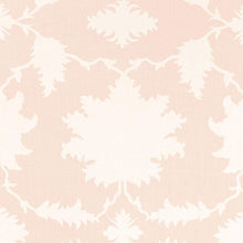 Custom-made drapery in high-end, Schumacher Garden of Persia linen fabric by one of our professional craftsmen. in our custom workroom katemarcellahome. Inspired by an antique Persian carpet, this dramatically scaled, graphic print features silhouettes of flowers and leaves, blush pink & white color.