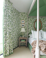 Custom-made drapery in high-end, Schumacher Dogwood Leaf linen fabric in our custom workroom katemarcellahome by one of our professional craftsmen. Hand painted in Shcumacher's studio under the direction of Miles Redd, this lovely swirling botanical has an artful charm that is undeniably appealing. credited Miles Redd is credited with creating the English country look.