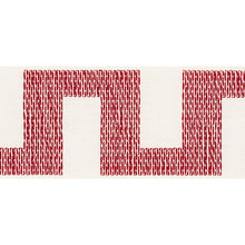 Custom-made drapery in high-end, Schumacher white linen fabric with Matrix trim made by one of our professional craftsmen. Created in our professional workroom katemarcellahome. A charmingly relaxed linen tape with a geometric pattern that looks hand-stitched. Available in the colors Navy, Black, Red, Natural & Sky Blue.