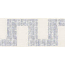 Custom-made drapery in high-end, Schumacher white linen fabric with Matrix trim made by one of our professional craftsmen. Created in our professional workroom katemarcellahome. A charmingly relaxed linen tape with a geometric pattern that looks hand-stitched. Available in the colors Navy, Black, Red, Natural & Sky Blue.