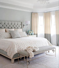 Color block panels top and bottom bands in grey and off white linen created by katemarcellahome. This linen fabric is the most fashionable pattern for your space this season.   This listing is for one 48" wide panel lined with 100% cotton.     We are happy to do the color blocks in any color of your choice. Just message us to let us know what you color you would like in them.