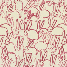 Custom-tailored pillow in designer Hunt Slonem's Lee Jofa Groundworks "Bunny Hutch" linen. This adorable designer pillow, featuring a herd of pink bunnies printed throughout with long ears and stylish whiskers. 