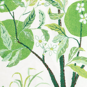 Schumacher Citrus Garden custom tablecloth, printed on Matouk's classic linen in a grass green for a table collection that's fit for casual gatherings and formal dinners alike. This archival Josef Frank print, created in 1947, bears the signature whimsy, color and personality for which the designer is known.