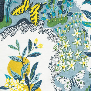 Schumacher Citrus Garden custom tablecloth, printed on Matouk's classic linen in a grass green for a table collection that's fit for casual gatherings and formal dinners alike. This archival Josef Frank print, created in 1947, bears the signature whimsy, color and personality for which the designer is known.