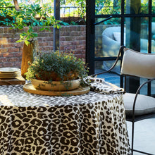 Schumacher Iconic Leopard custom tablecloth, printed on Matouk's classic linen in a daring brown for a table collection that's fit for casual gatherings and formal dinners alike. Our stunning collection of custom made tablecloths, available in assorted sizes