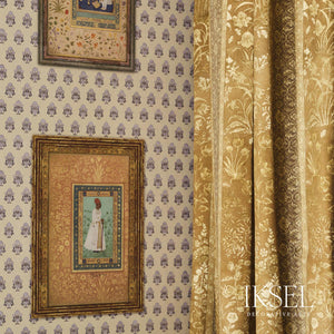 Custom-made drapery in high-end in Schumacher Jahangir Stripe by Iksel instant hit from the moment Schumacher introduced it, this is one of our best-loved designs. These stripes with golden flowers take inspiration from the borders of 17th-century Mogul miniatures. Designed by Iksel and distributed exclusively by Schumacher in the U.S. and Canada.