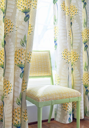 Custom-made drapery in high-end, Thibaut Tiverton pattern from the Ceylon collection linen fabric created by one of our professional craftsmen at katemarcellahome. This modern linen design is a perfect addition to your home. Also available in roman shades, bedding, pillows, and many other applications. Since 1886 Thibaut has proudly produced Wallpaper and Fabrics with their very own unique design. 
