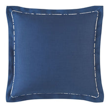 Custom made Les Touches Bleu European pillow sham in Kravet Navy with a 2" mitered self flange by katemarcellahome. Detailed with a small welt in Brunschwig & Fils Les Touches on the face. Features an invisible zipper. Made in the USA. Available with or without a 95/5 feather/down insert.