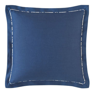 Custom made Les Touches Bleu European pillow sham in Kravet Navy with a 2" mitered self flange by katemarcellahome. Detailed with a small welt in Brunschwig & Fils Les Touches on the face. Features an invisible zipper. Made in the USA. Available with or without a 95/5 feather/down insert.