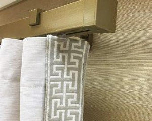 Natural Irish Linen Curtains Robert Allen Designer Irish Linen Curtain Panel 100% Linen. Trimmed with neutral tan and off-white Greek key trim natural /surf blue trim created by katemarcellahome. This linen fabric is the most fashionable drape for your space this season. 