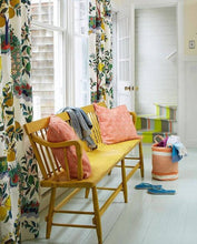 Schumacher Linen Curtains Citrus Garden Design Primary Drape Custom-made drapery in high-end, Schumacher Citrus Garden linen fabric by one of our professional craftsmen. This archival Josef Frank print, created in 1947, bears the signature whimsy, color and personality for which the designer is known. The hand-drawn pattern has inimitable charm. Also available as a wallcovering and indoor/outdoor fabric.