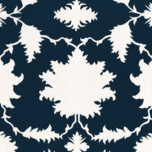 Schumacher Linen Curtains Garden of Persia Design Navy & White Drapes Custom-made drapery in high-end, Schumacher Garden of Persia linen fabric by one of our professional craftsmen. Inspired by an antique Persian carpet, this dramatically scaled, graphic print features silhouettes of flowers and leaves. 