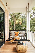 Daybed porch swing black and white wide stripe, animal print, or burnt clay mattress cover all made from durable quality Sunbrella indoor outdoor fabrics. How about turning those unused porches into blissful sanctuaries for reading, napping, or relaxing with a glass of wine? Hanging daybeds, lots of blankets, and plenty of plush pillows. Has an outdoor space ever looked this cozy? This cover is perfect for your indoor or outdoor mattress it's durable and easy to clean! 