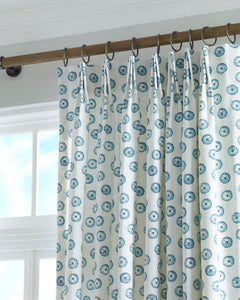 Nautical curtains beach house curtains Jeffrey Alan Marks from the Onshore collection in the color ocean, slate and sand. Kravet curtain panels custom-made curtains in high-end, designer fabric.  With its circle design, these curtains add a splash of color to make any nautical room bring the beauty of the outdoors inside. 