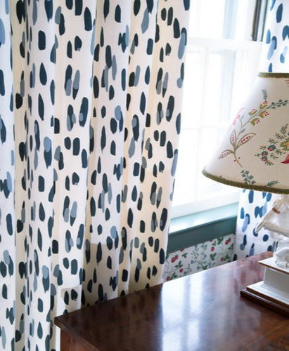 Blue Dot Curtains Robert Allen Madcap Mill Reef Drapery Panels Blue, Green or Aqua Dot Custom-made drapery in high-end, Robert Allen Madcap Mill Reef fabric created in our professional workroom by one of our expert craftsman.  Available in various colors-see photos for examples and this link:  