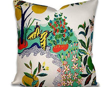 This pillow features Citrus Garden with a Self-Welt finish. This archival Josef Frank print, created in 1947, bears the signature whimsy, color and personality for which the designer is known. The hand-drawn pattern has inimitable charm. Pillow includes a feather/down fill insert and hidden zipper closure
