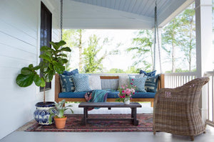 Daybed porch swing light turquoise aqua mattress cover all made from durable quality Sunbrella indoor outdoor fabrics by katemarcellahomes. How about turning those unused porches into blissful sanctuaries for reading, napping, or relaxing with a glass of wine? Hanging daybeds, lots of blankets, and plenty of plush pillows. Has an outdoor space ever looked this cozy? This cover is perfect for your indoor or outdoor mattress it's durable and easy to clean! 