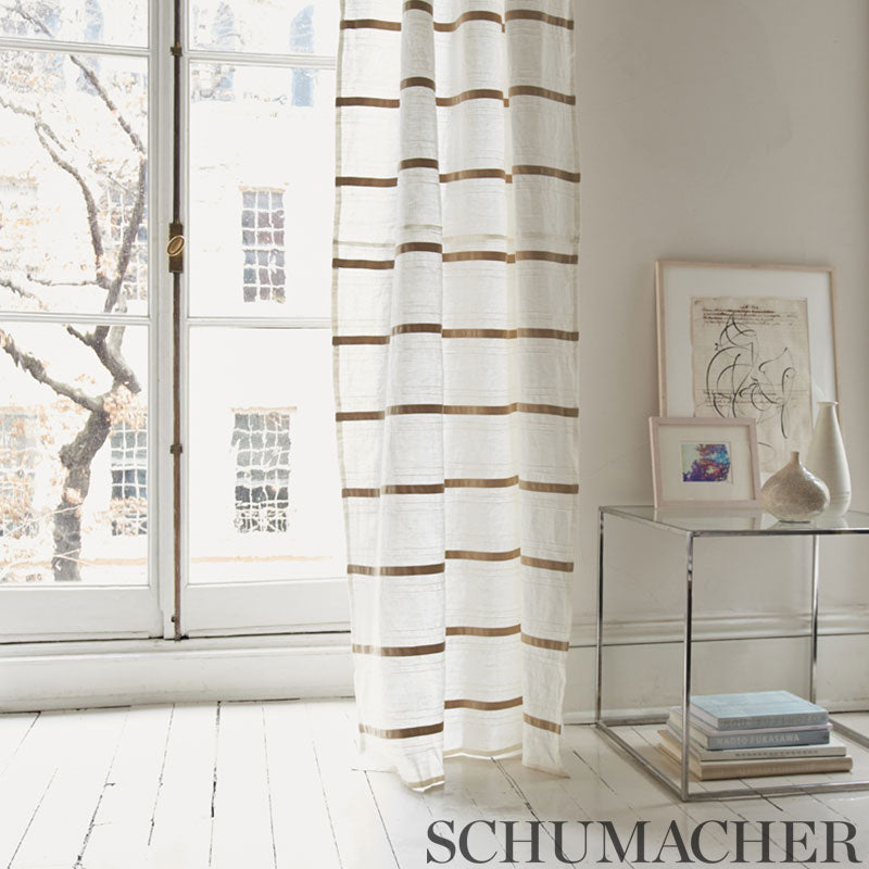 Striped Appliqued Sheer Drapery Panel Schumacher Linen Tan Stripe Curt –  katemarcellahome