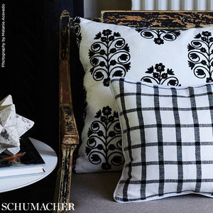 Custom made Schumacher Pauline linen fabric pillow covers. Available with design on front and white linen back. Pauline is a classic, versatile windowpane check made of 100% linen. This lovely design has a soft and subtle beauty, with an inherent, handwoven charm. 