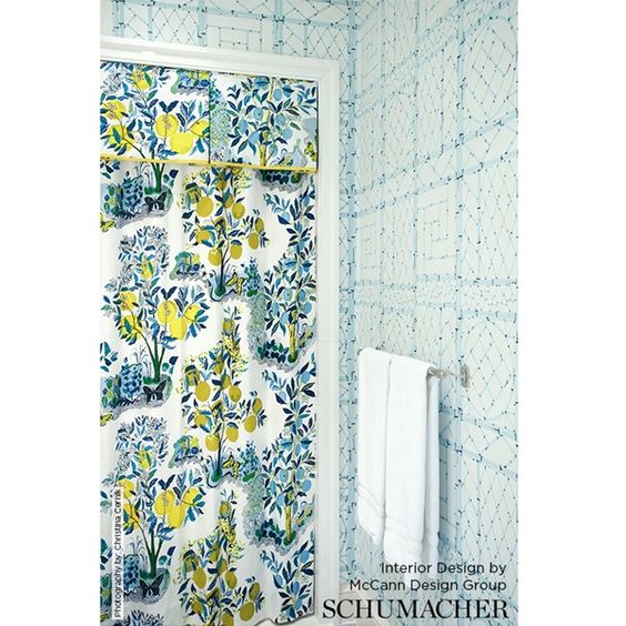 Citrus Garden Shower Curtain Fabric Floral Design Pool