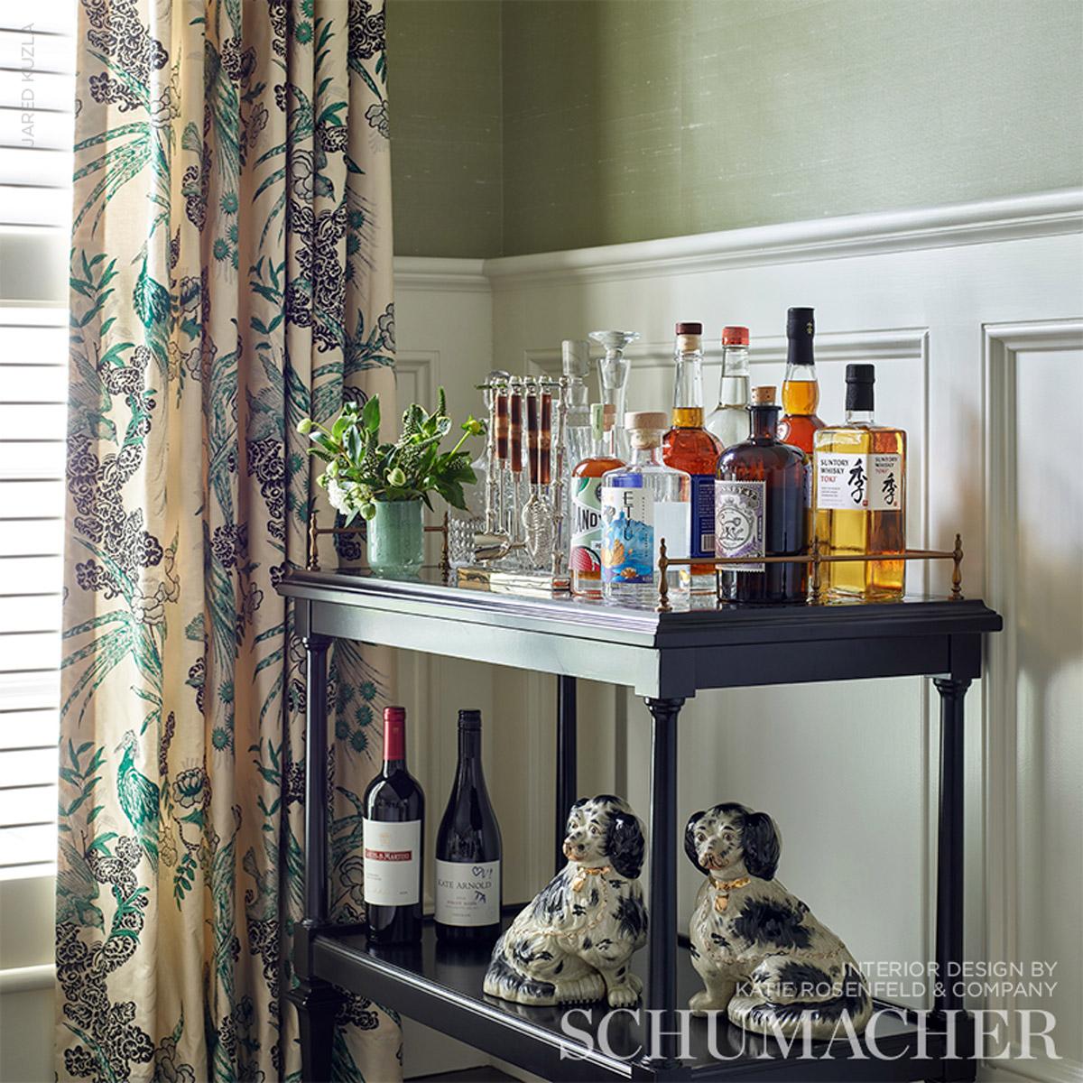 Schumacher Peacock Chintz Chinoiserie Emerald Curtains Custom