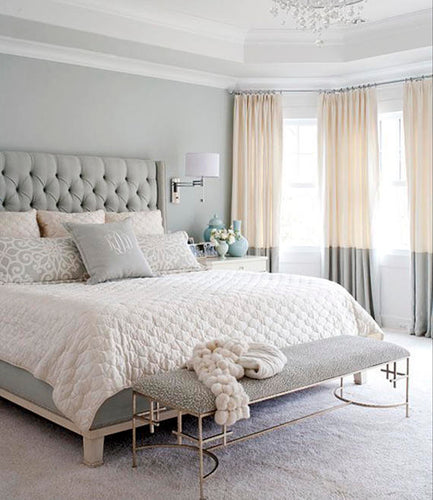Color block panels top and bottom bands in grey and off white linen created by katemarcellahome. This linen fabric is the most fashionable pattern for your space this season.   This listing is for one 48